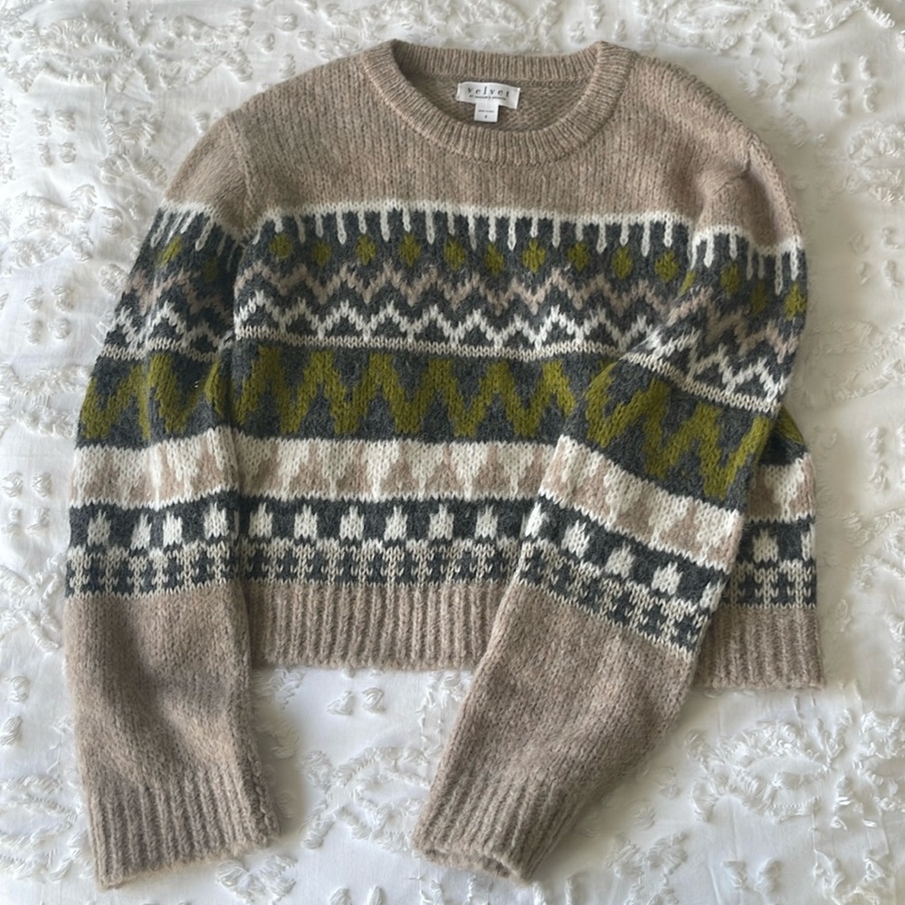 Never worn Velvet Fair Isle Crewneck Sweater